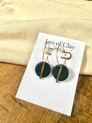 Gold Bar Black Hoop Earrings