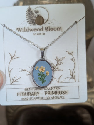 February Birth Flower Clay Necklace (Primrose)