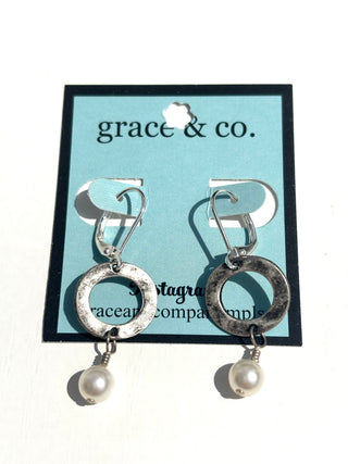 Pearl with with Circle Leverback Earrings