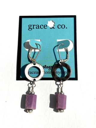 Lavender Stone w/Circle Leverback Earrings