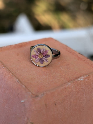 Pink Floral Clay Ring