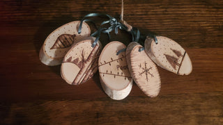 5 pack of woodburned Christmas Ornaments