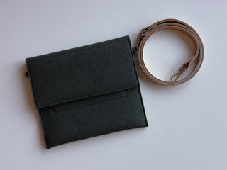 Wool Felt Flat Crossbody--Bluish Black