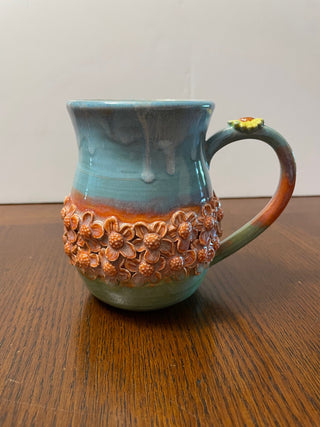 Blue, Papaya and Green Floral Mug