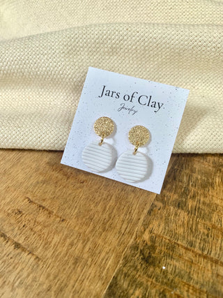 White Organic Circle with Gold Top Earrings