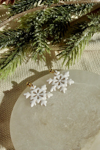 Gold Glitter Snowflake Earrings