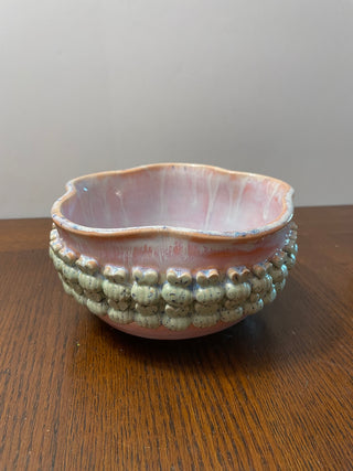 Pink Bowl with Green Bees