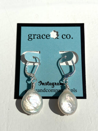 Coin Pearl Leverback Earrings