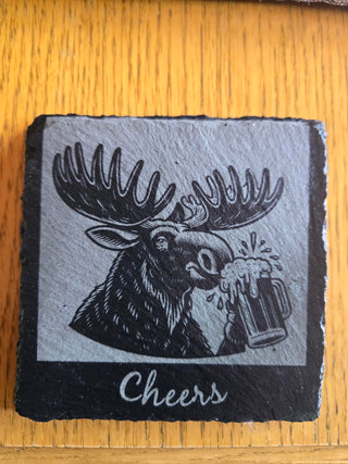 Slate Coaster- Moose drinking a beer