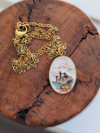 Three Crosses Clay Necklace