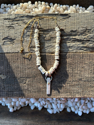 Ostrich Egg Shell with Sterling Silver and Gold Necklace