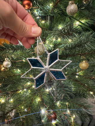 Stained Glass Ornament - North Star - Clear Blue