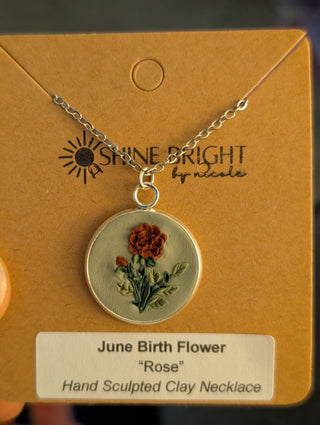 June Birth Flower Clay Necklace