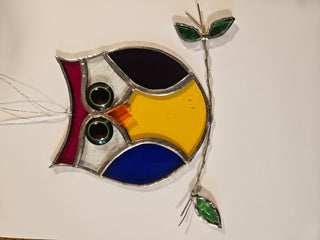 Stained glass rainbow owl