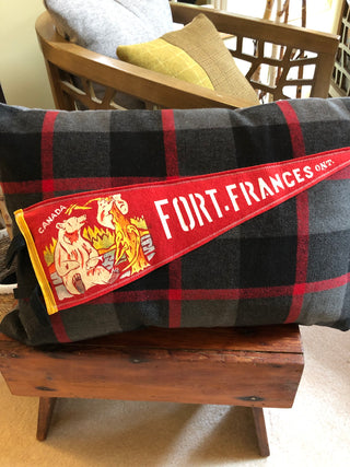 Dahlia Cottage Fort Francis ONT. Pennant pillow.