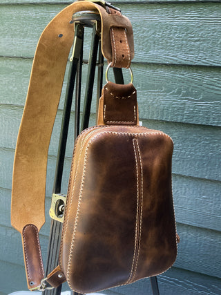 Max Sling - Brown Pullup with upcycled belt