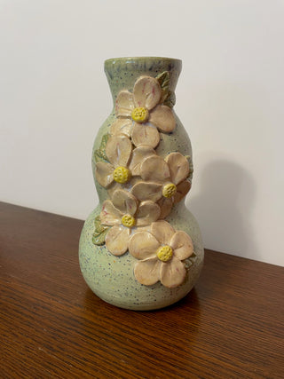 Mint Speckled Vase with White Flowers