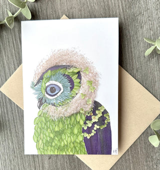 Green Owl Nature Art Card