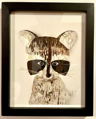 Raccoon print with handmade black frame