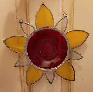Stained Glass Red Antique Plate Flower