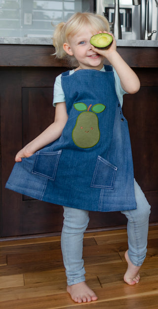 Toddler-Small Children's Apron, Pear on Lt Blue
