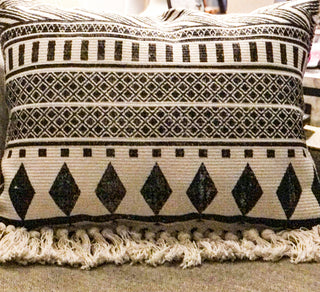 Black and white Aztec Design Pillow with fringe