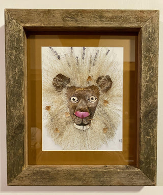 Lion print with handmade barnwood frame