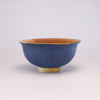 Grungy blue-over-green footed decorative bowl