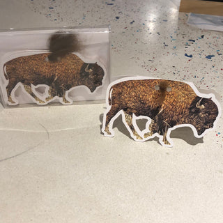 "Stand Up" Notecards Handmade stand up notecards using custom artwork. Each notecard sports a tuft of naturally-shed buffalo down. 5 cards per pack.