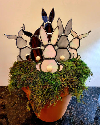 Stained Glass Bunny Planter Stake
