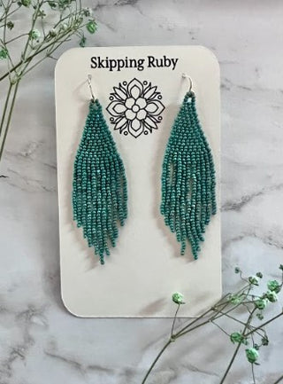 Jade green fringe earrings